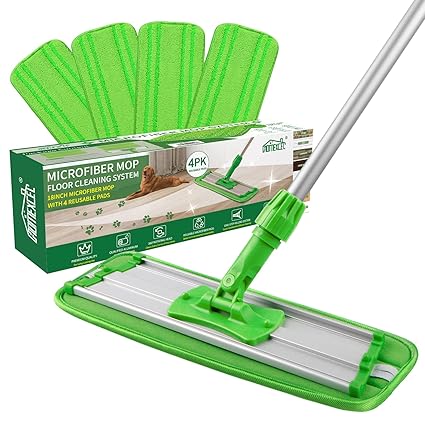 HOMEXCEL 18 Inch Professional Microfiber Mop Floor Cleaning System,Dust Mop with 4 Reusable Mop Pads,360-Spin Flat Mop Head Wet and Dust Mopping for Hardwood, Laminate, Vinyl & Tile