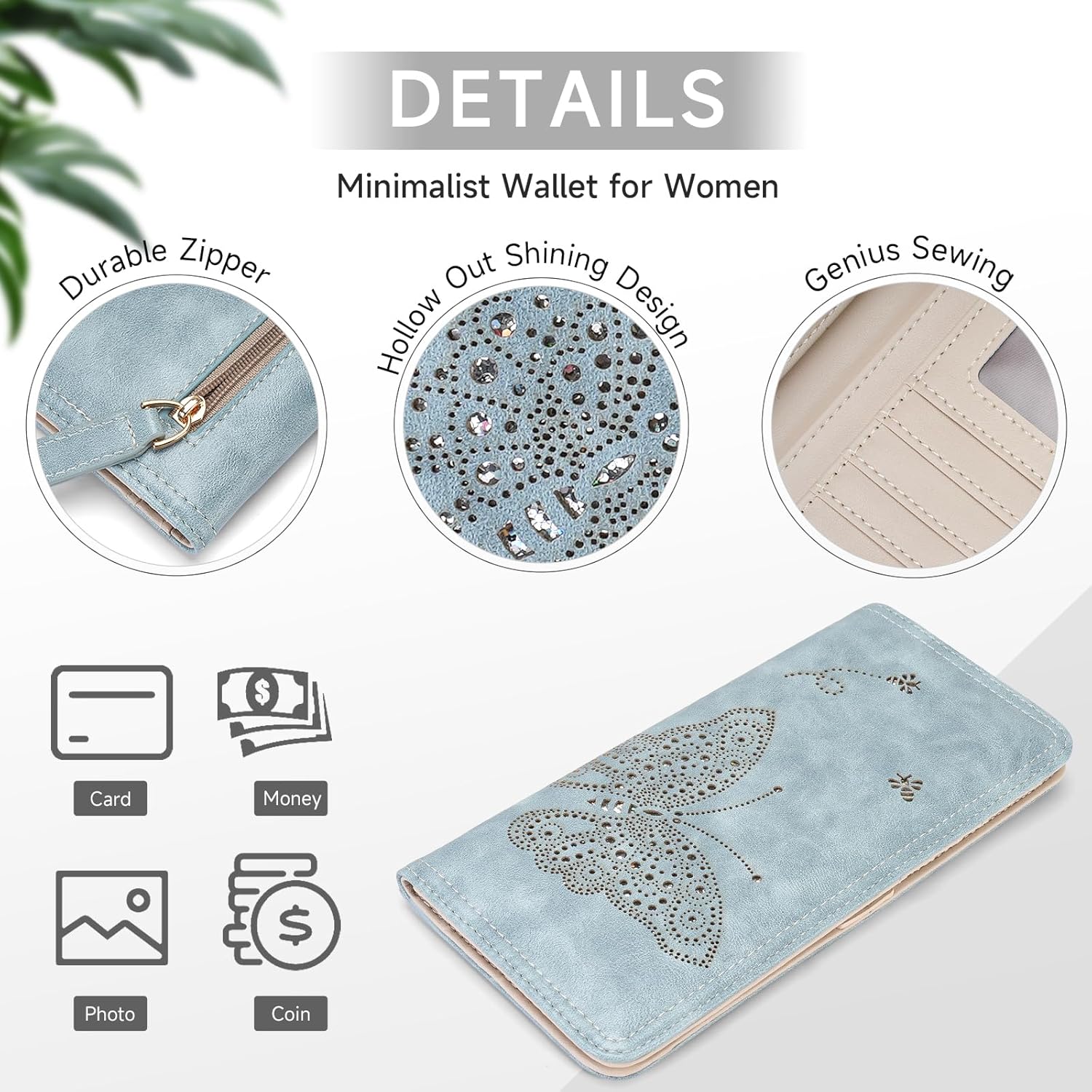 RFID Wallet Women Ultra Slim Thin Womens Wallet Compact Clutch Long Ladies Wallet for Women BLUE - Image 4