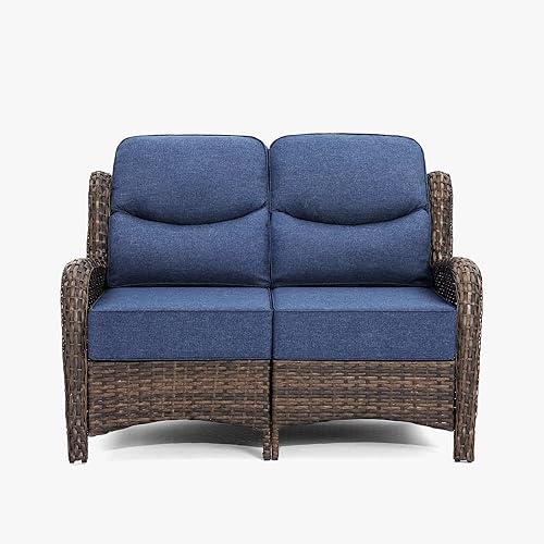 Miniatura 6 de HILLGA Sofá de lujo para patio con respaldo alto, sofá biplaza de gran tamaño con cojines de 6 pulgadas de grosor, ideal para porche, piscina,