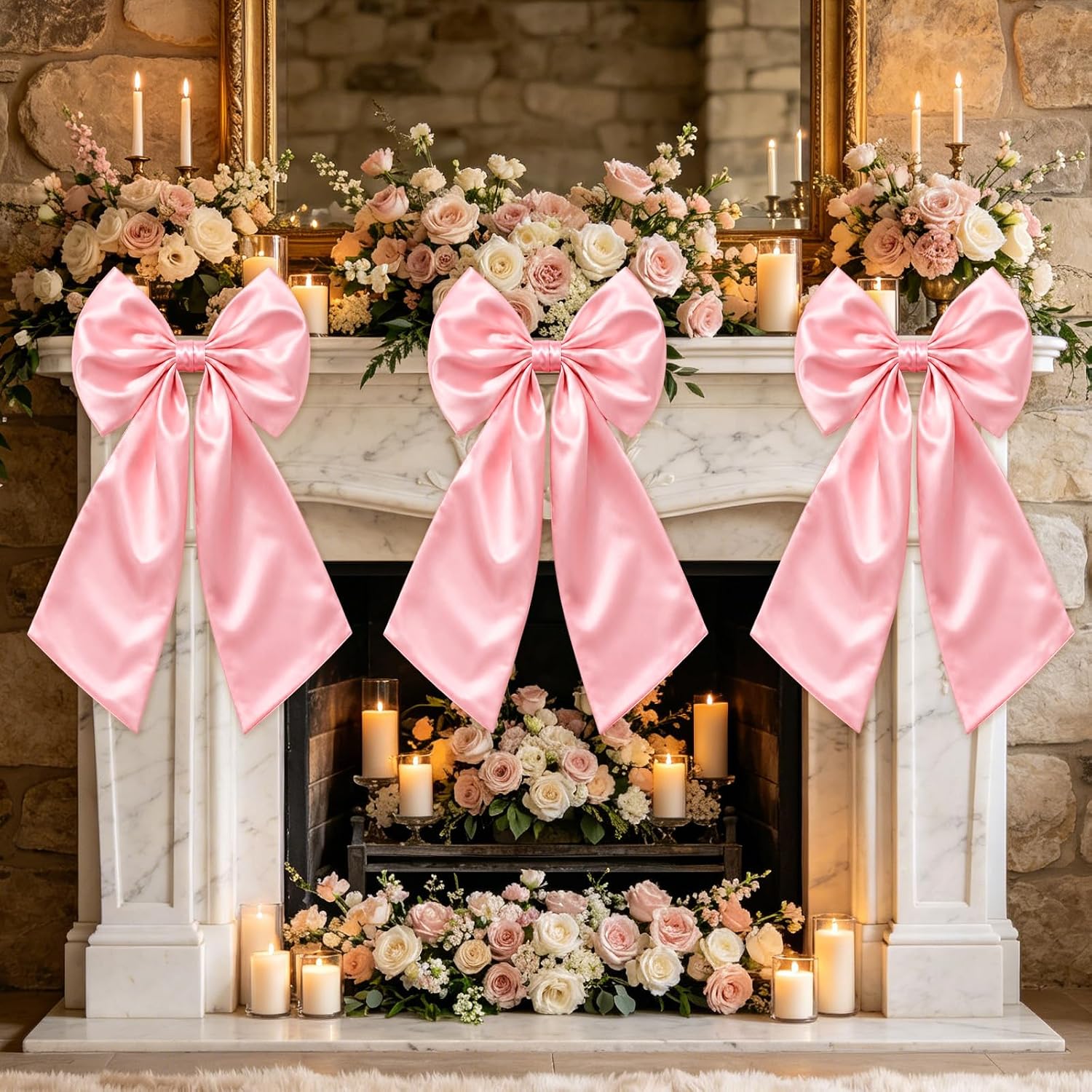 3Pcs Large Pink Bow Decorations 23x11 Inch Big Satin Bows Coquette Room Decor Hanging Wall Birthday Decors for Wedding Christmas Tree Topper Bachelorette Baby Shower Room Xmas Gift Wrapping