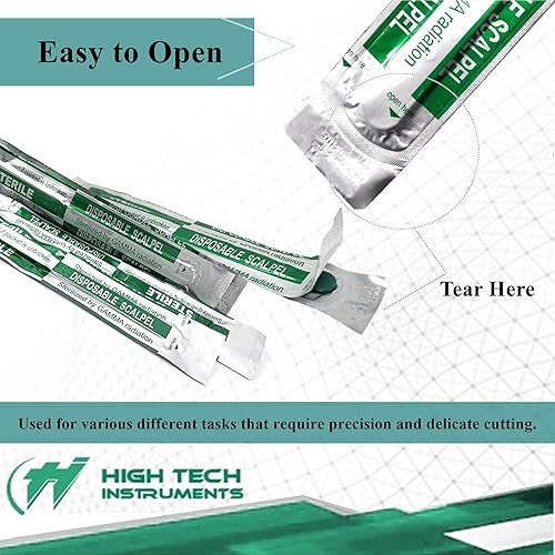 Miniatura 7 de Caja de 10 cuchillas de bisturí desechables estériles #11 hechas de acero inoxidable con mango de plástico graduado resistente para estudiantes de