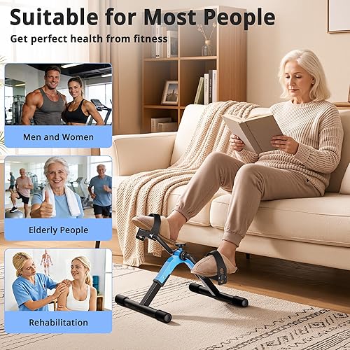 Miniatura 2 de Ejercitador de pedal plegable, mini bicicleta estática debajo del escritorio, ejercitador de pedal de bicicleta para brazos y piernas, entrenamiento