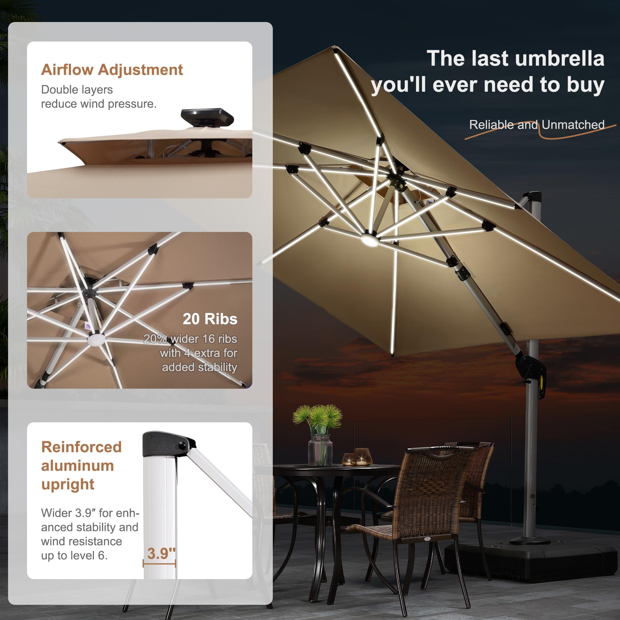 big patio umbrella for sale Alpha Joy 15ft Extra Large Outdoor Patio Double-Sided Umbrella with So