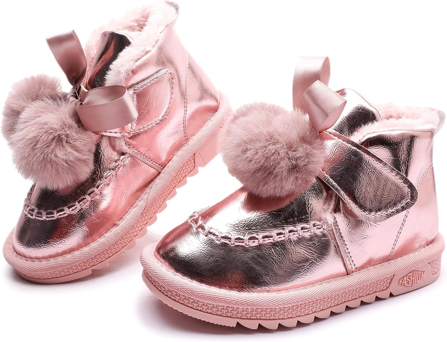 DADAWEN Kids Girls Warm Winter Boots Cute Bowknot Faux Fur Lined Waterpoof Outdoor Snow Boots for Toddler/Little Kid