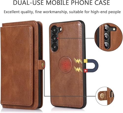 Miniatura 4 de Asuwish Funda de teléfono para Samsung Galaxy S23 Plus 5G, funda desmontable con protector de pantalla de vidrio templado y tarjetero de cuero con