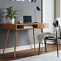 Nathan James Parker Modern Walnut Home Office Desk with Storage Cubby & Drawer - Easy 15-Min Assembly