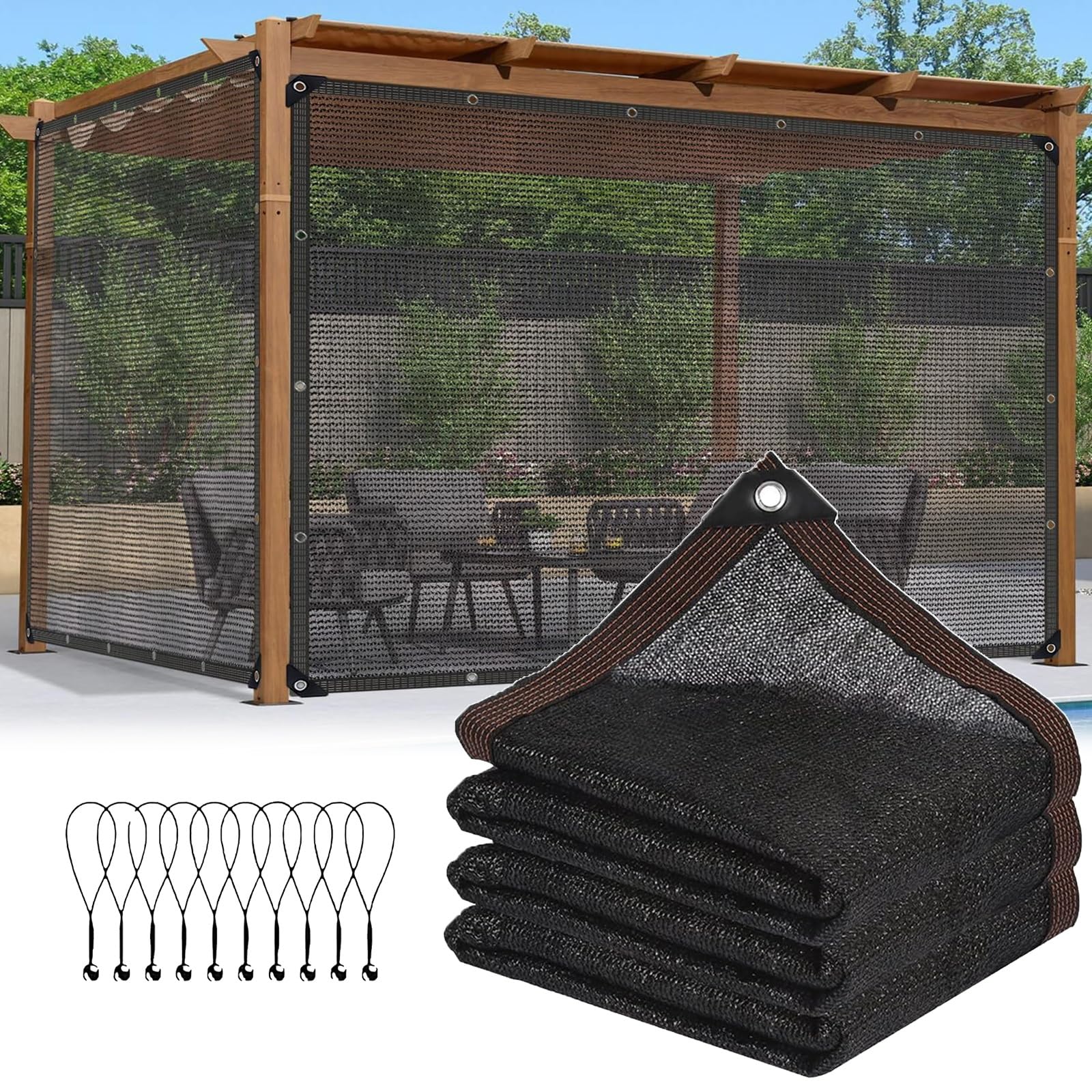 Czarna plandeka ogrodowa 30 x 50 m, ochronna osłona z siatki UV do szklarni, patio, trawnika, kwiatów i roślin - trwała, rozwiązanie chłodzące do użytku na zewnątrz