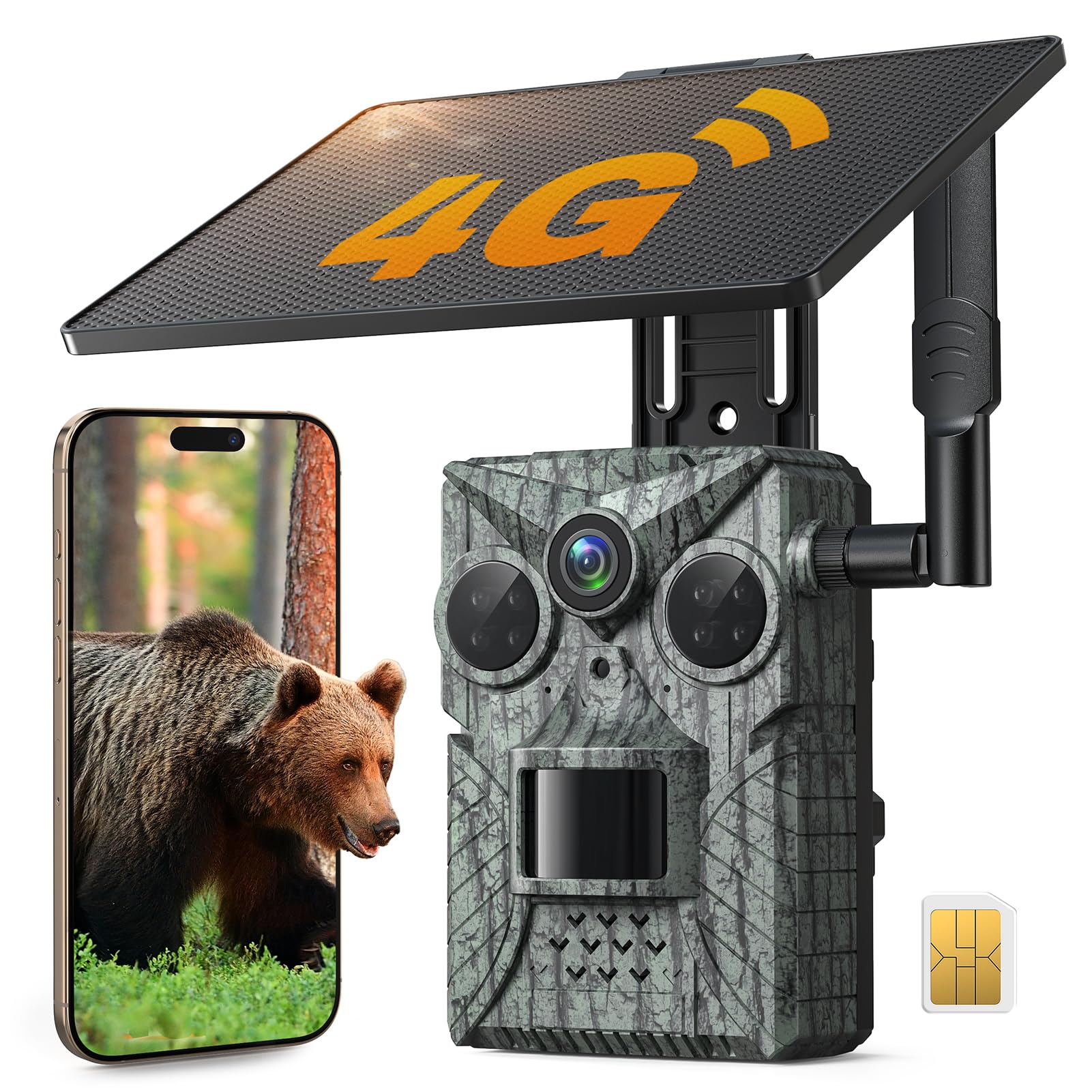 DEATTI 4G Solar Camara Fototrampeo con App Reconocimiento Animal por AI, 2K