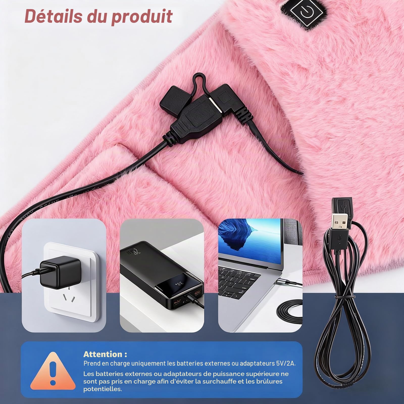 BORDEAG Ceinture chauffante sans fil pour le dos - Coussin chauffant vibrant - Massage Shiatsu - 3 niveaux de température - 8 heures d'autonomie - Rose - Silicone médical - 32 x 35 x 1 cm