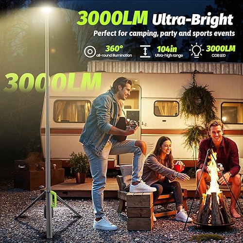 Miniatura 5 de Luz de campamento con soporte, luz de trabajo recargable de 8.4 pies, 6000mAh 300040006500K regulable luz de trabajo LED portátil 3000LM para