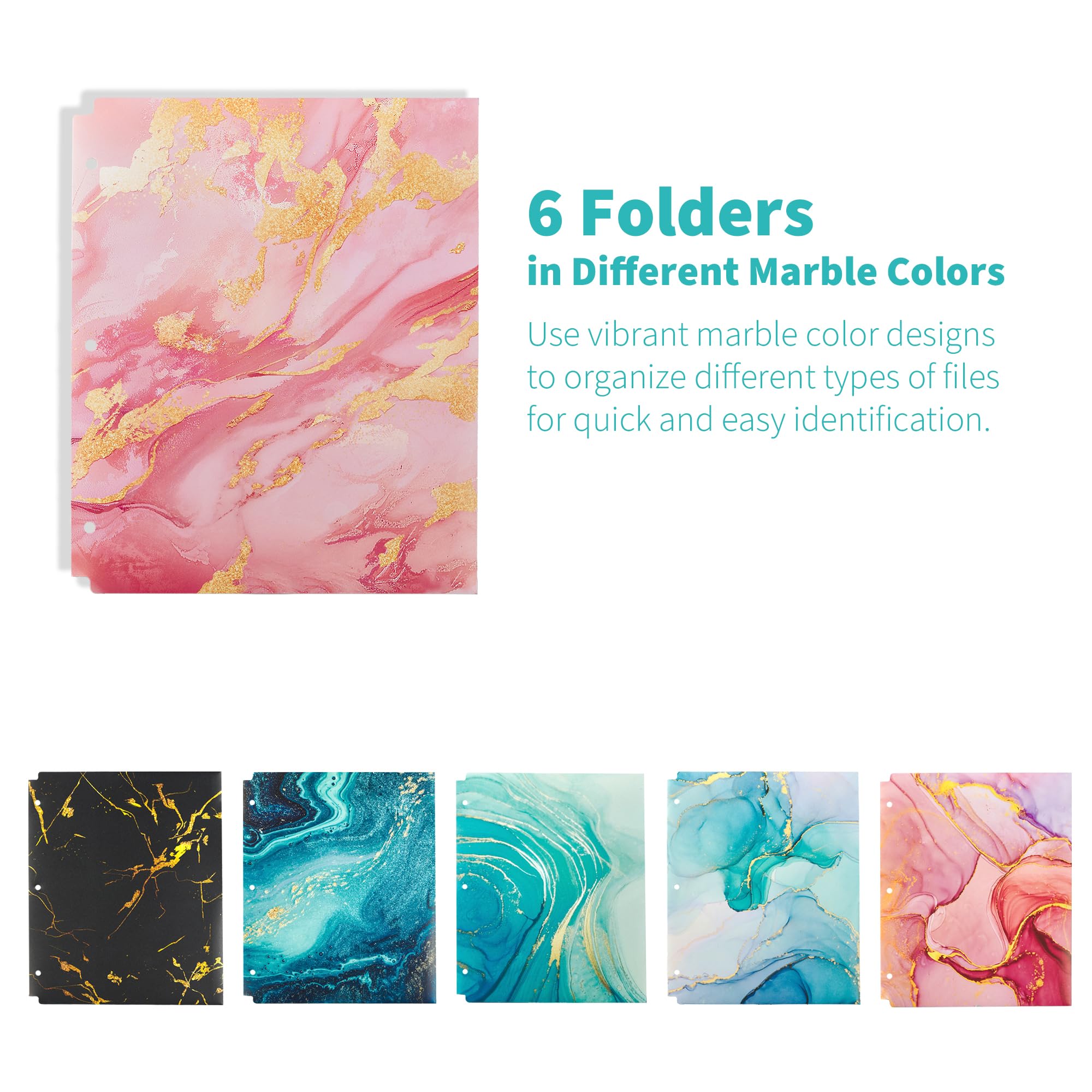 Binditek Paquete de 6 carpetas de plástico resistentes con bolsillos, carpetas de archivos impermeables de 2 bolsillos con ranuras para tarjetas para carpetas de 3 anillas, 6 diseños decorativos de