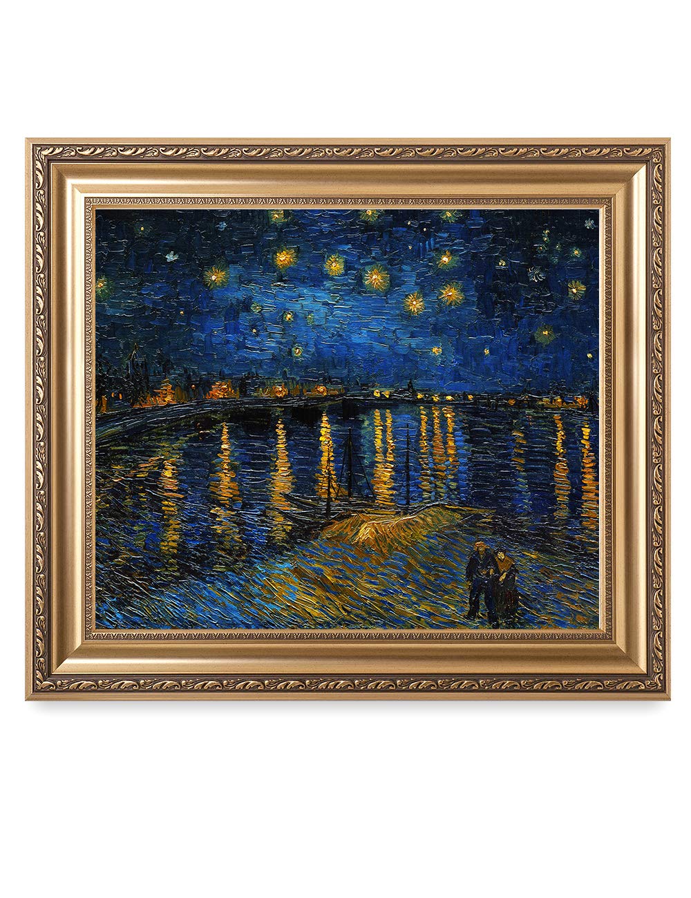 DECORARTS - Starry Night Over The Rhone - Vincent Van Gogh. Giclee Print on Canvas with matching Golden-relief Framed Wall Art. Picture Size: 24x20in, Framed Size: 30x26 in