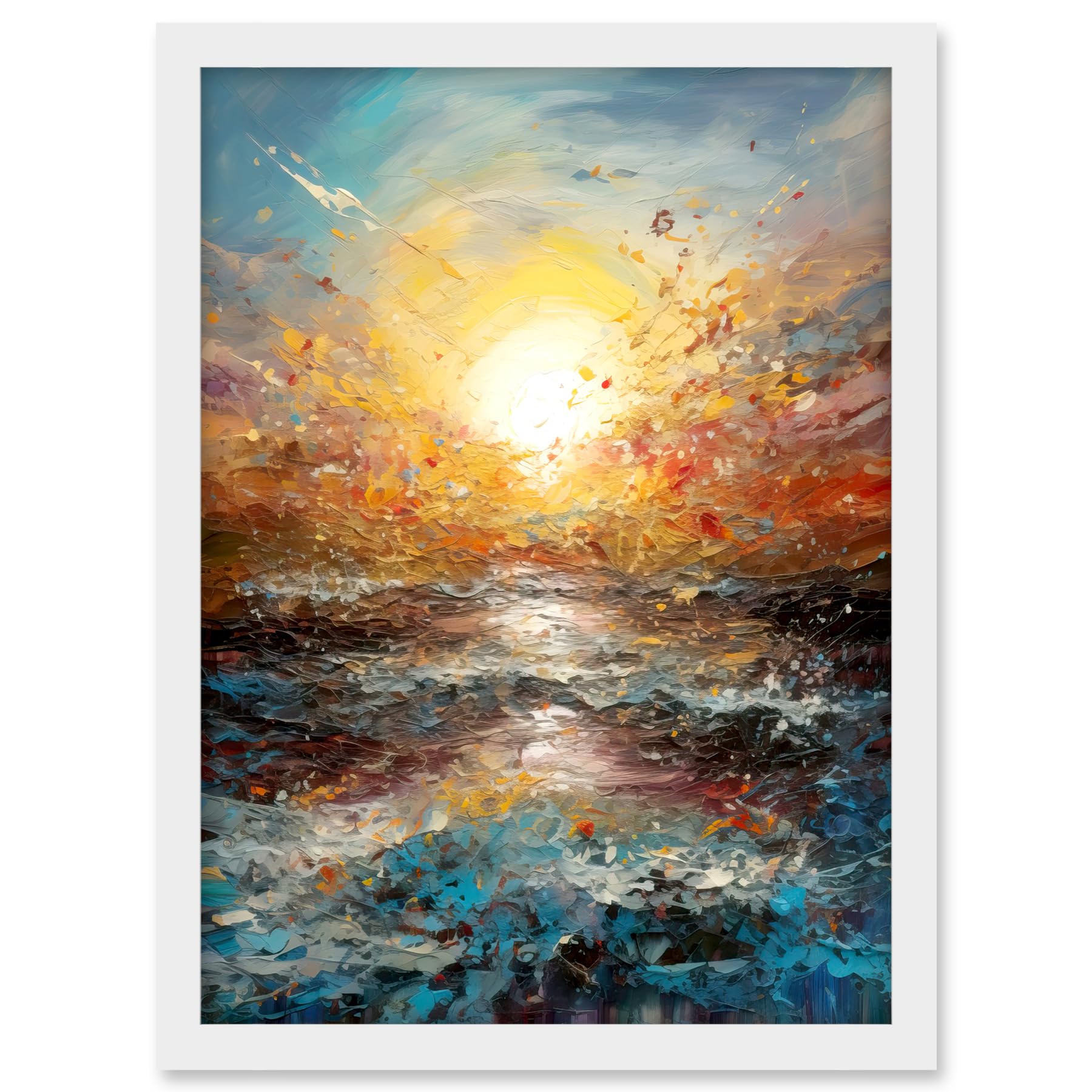Artery8 Sunrise at Sea Abstract Seascape Splatter Art Artwork Framed A3 Wall Art Print