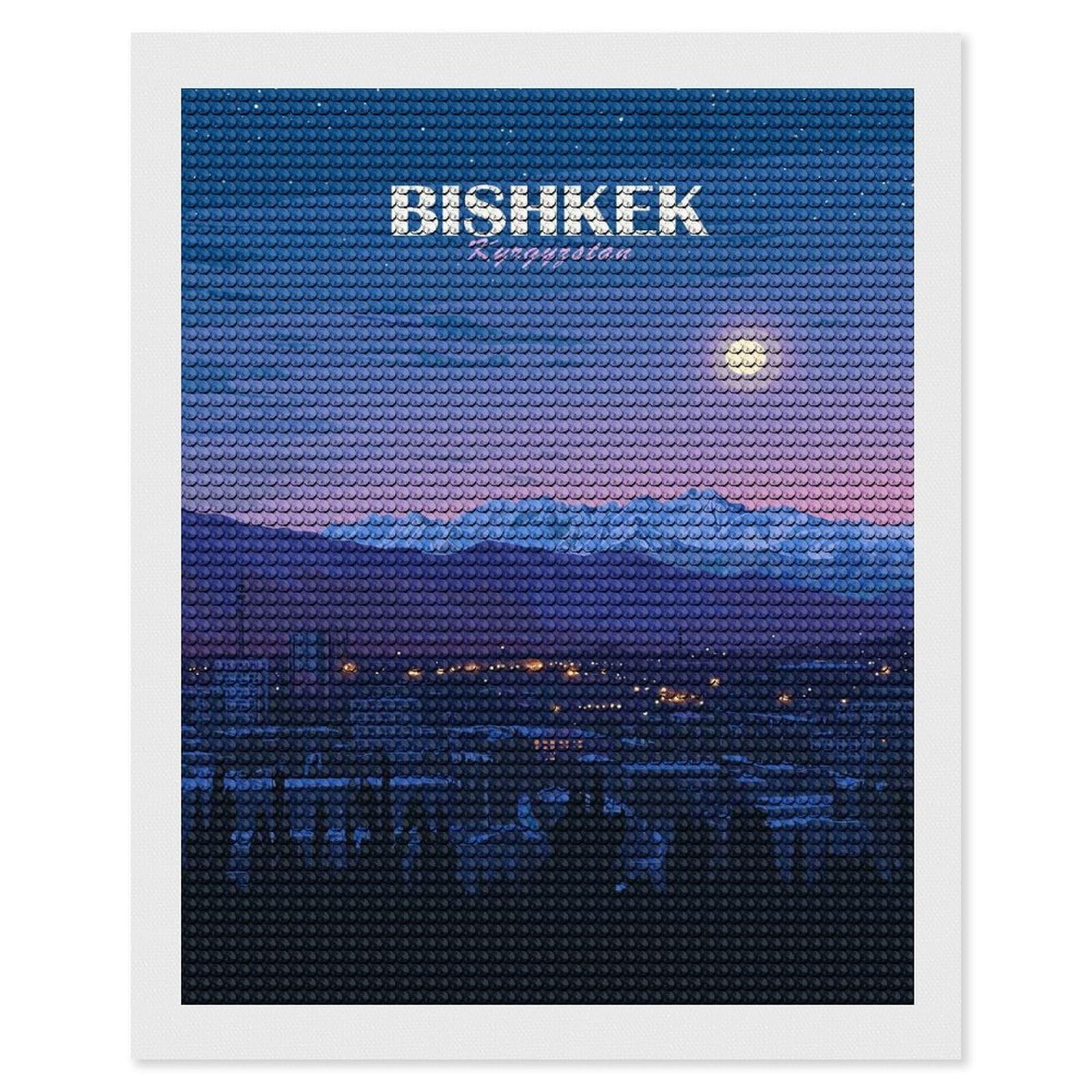 Junmoney Bishkek Kyrgyzstan Night Cityscape Diamond Painting Canvas Kit 16"x20", Adhesive Canvas, Christmas Gift, Full Kit Included, Thoughtful Present