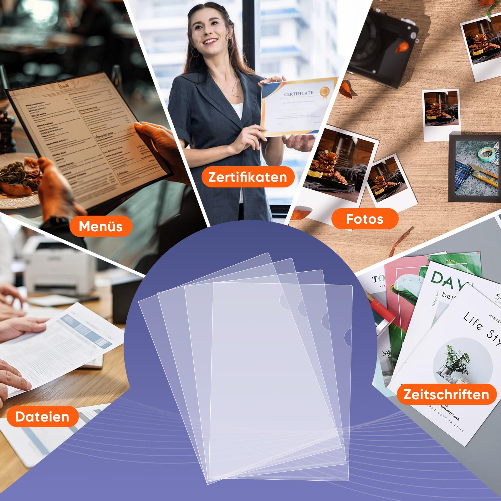 Lot de 60 pochettes transparentes A4, extra solides, 240 μ, avec 60 notes autocollantes, films transparents, pour classement de papier, dossiers, documents (60 pièces au format A4 transparent)