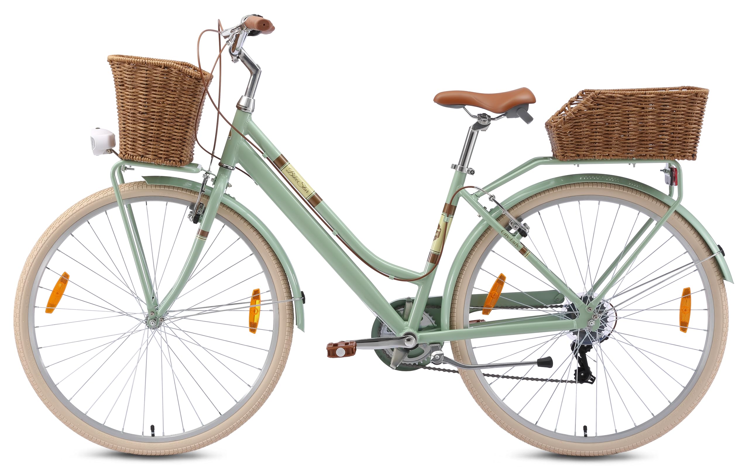 BIKESTAR Alu City Stadt Fahrrad 26, 28 Zoll | 16, 18 Zoll Rahmen, 7 Gang Shimano Damen Holland Rad, Retro Bike mit V-Bremse, Gepäckträger, Licht, Klingel, Korb, Speichenreflektoren | Risikofrei Testen