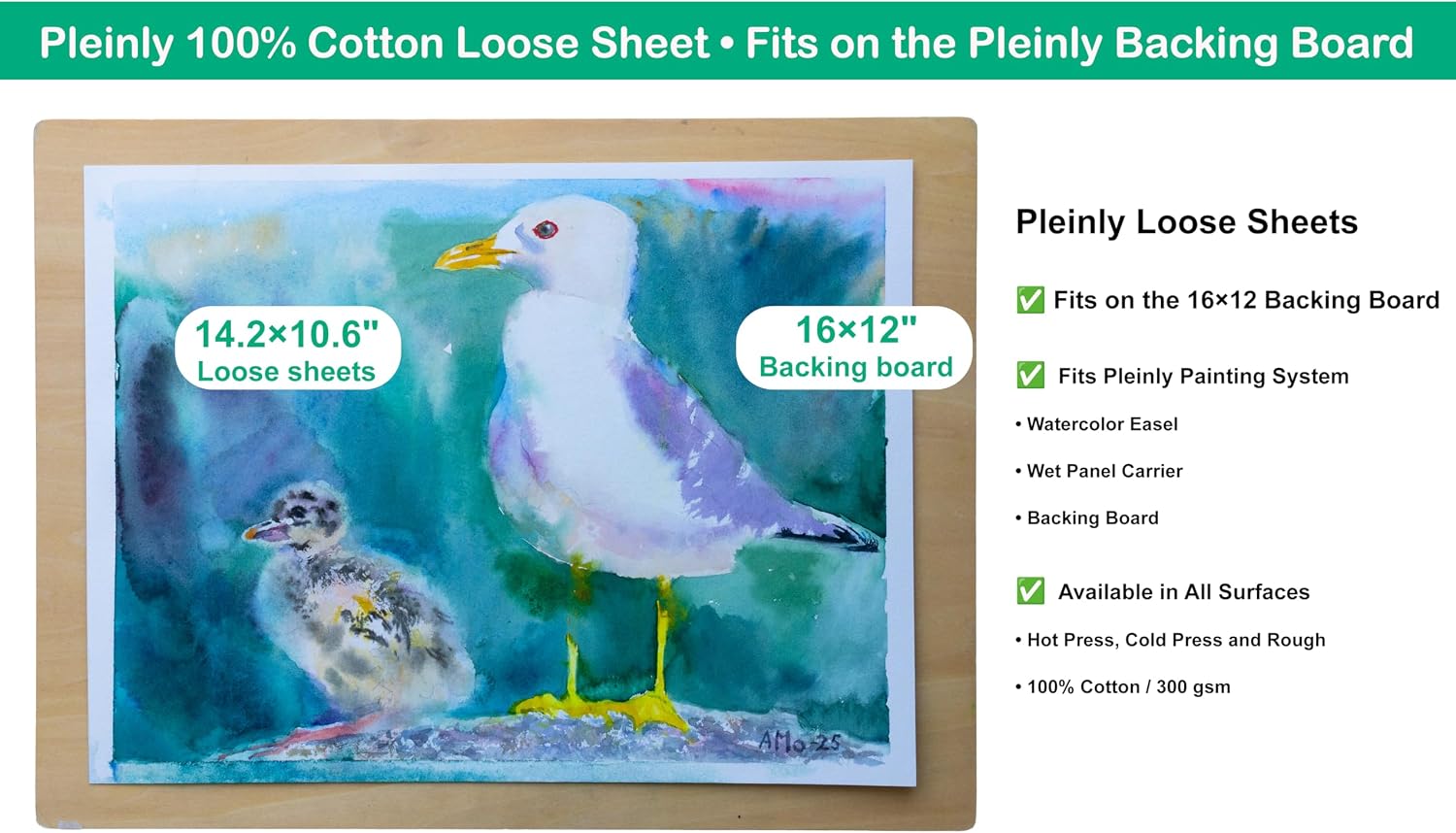 Watercolor Stretching Board 16×12″ (2-Pack) – Waterproof Birch Plywood Board for Taping Watercolor Paper, Reduces Warping, No-Flex Surface for Long-Lasting Use