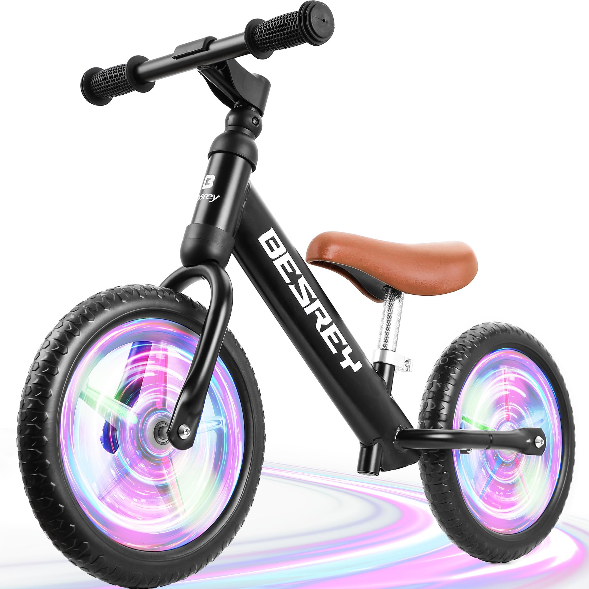 besrey Colorful Lighting Balance Bike 2 Year Old, Toddler Balance Bike with Strong Iron Frame, EVA Flat-Free Tires and Adjustable Seat for 2-5 Year Old Boys and Girls Birthday Gift Toys