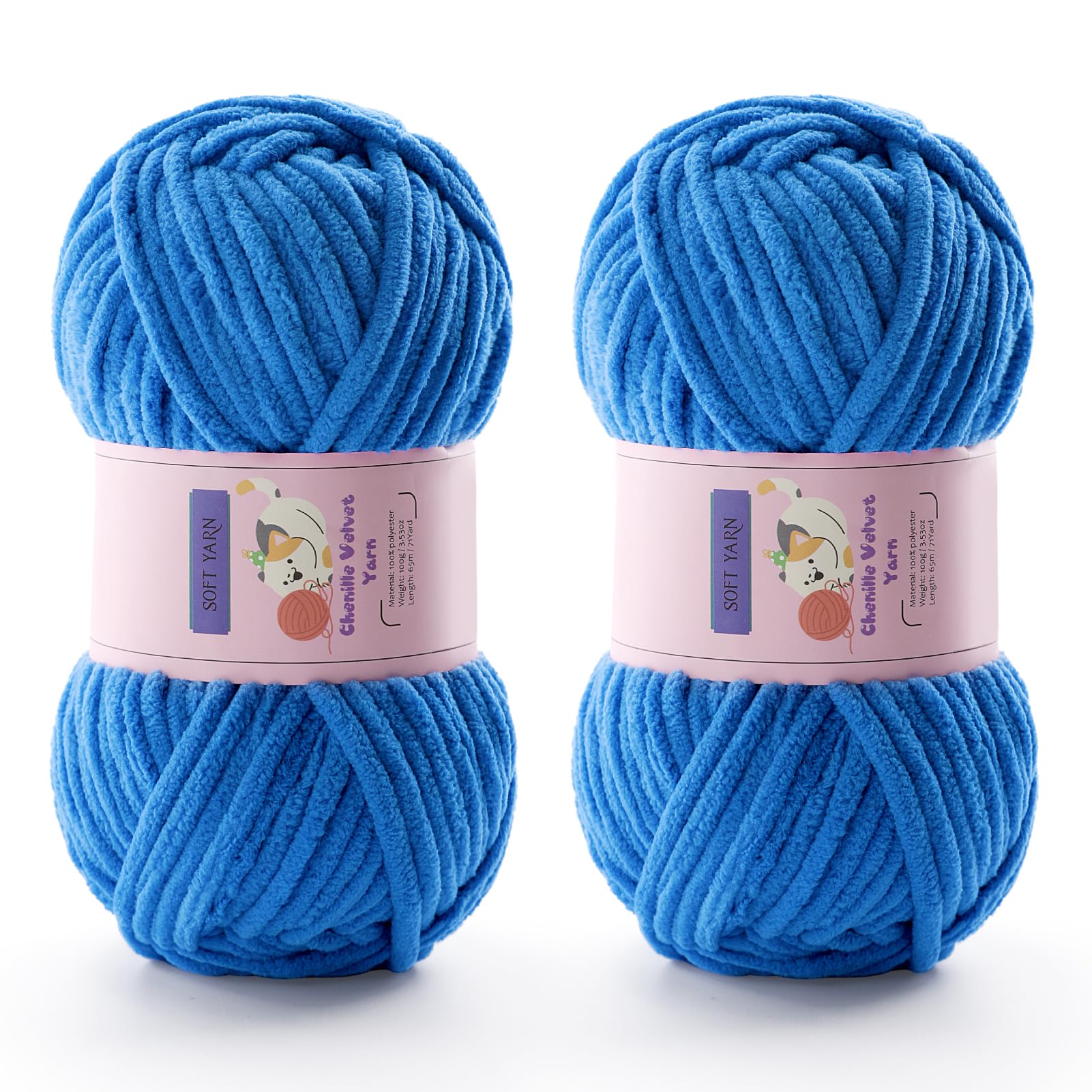 Chunky Chenille Yarn for Crocheting, #6 Blue Baby Blanket Yarn for Crochet