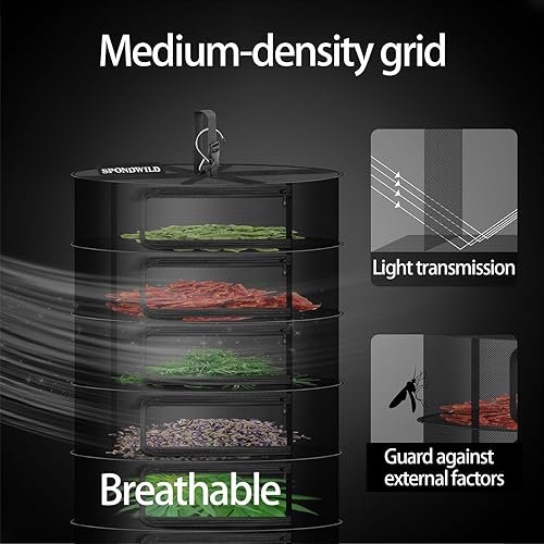 Miniatura 4 de Rejilla colgante de malla para colgar hierbas, pequeño estante de secado de plantas de 5 capas con cremallera tipo puerta y compartimento de