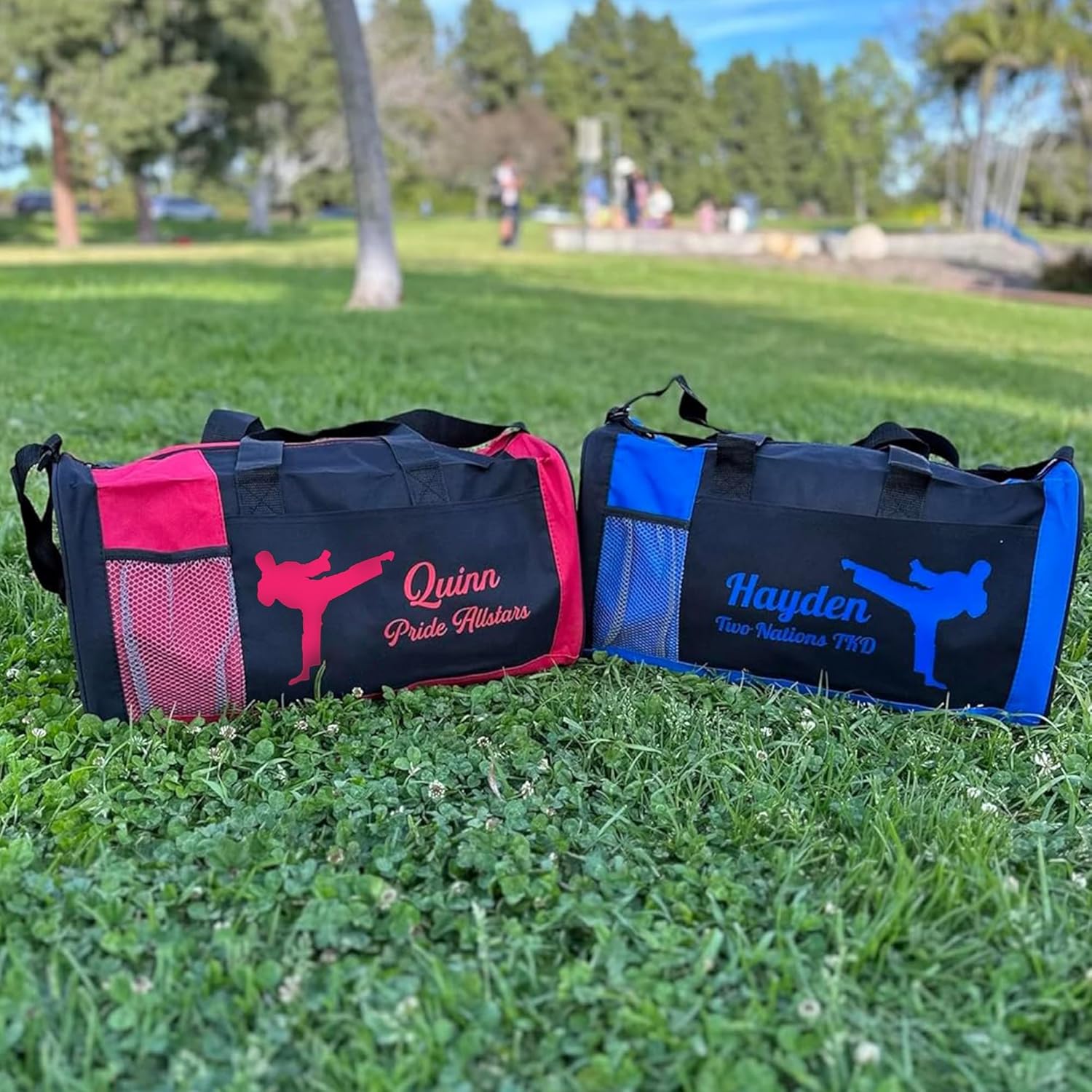 KishKesh Personalized Sport Duffel Bag – Ideal for Martial Arts, Gym, Travel, Training & Workout Essential for Male – Durable, Customizable Name & Text for Kids and Adults – Red, 18" X 10" X 8"