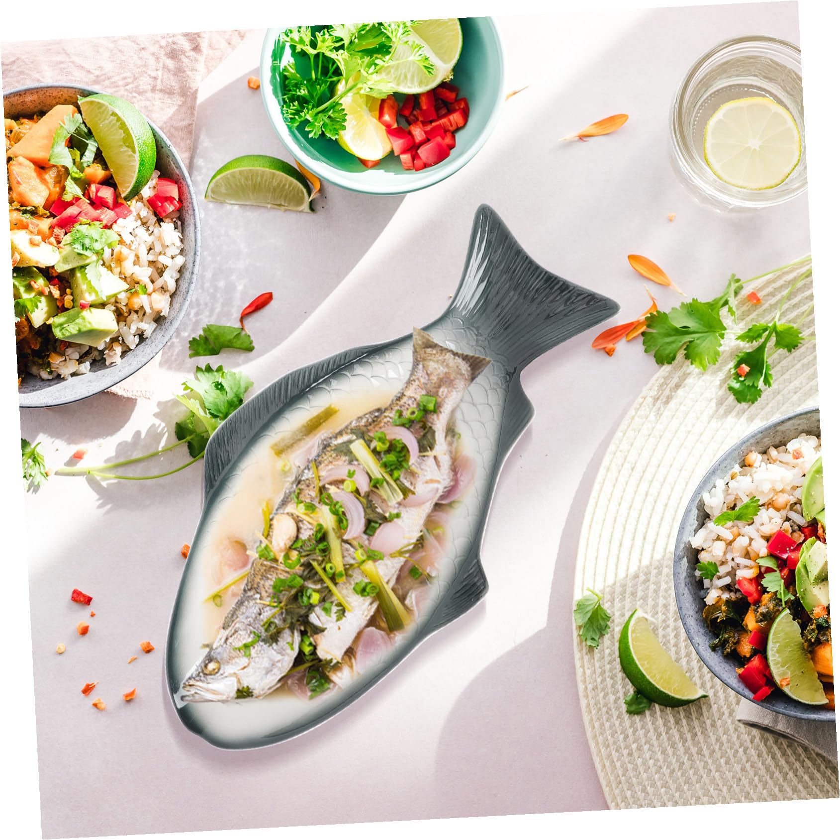 DOITOOL Fuente de Pescado de Cerámica Forma de Pez para Servir | Acabado Delicado, Adecuado para Mariscos y Aperitivos, Arreglo Festivo de Mesa