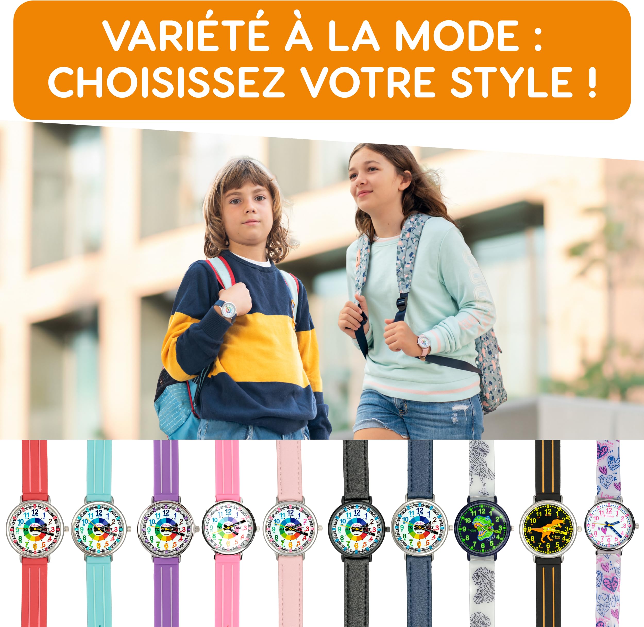 Kiddus Montre Enfant Fille et Garçon à partir de 5 Ans, Montre Éducative Analogique à Aiguilles, Apprentissage de l'Heure, Mouvement Japonais