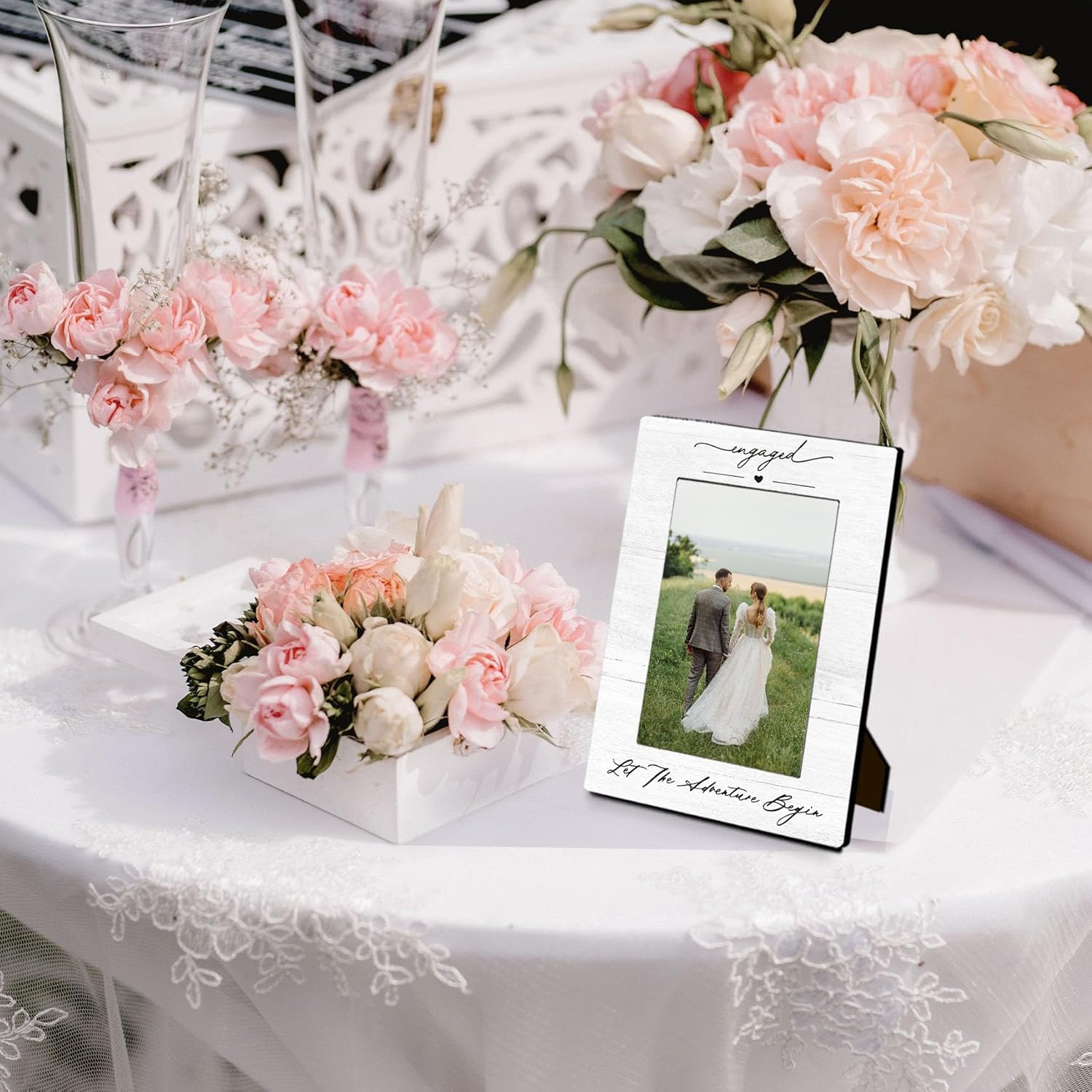 Engagement Couples Newlyweds Picture Frame 4x6, Engagement Gifts for Couples, Just Engaged Gift, Wedding Gifts for Newlyweds Bride Groom, Engaged Couple Picture Photo Frames for Desk Shelf Decor - Image 4