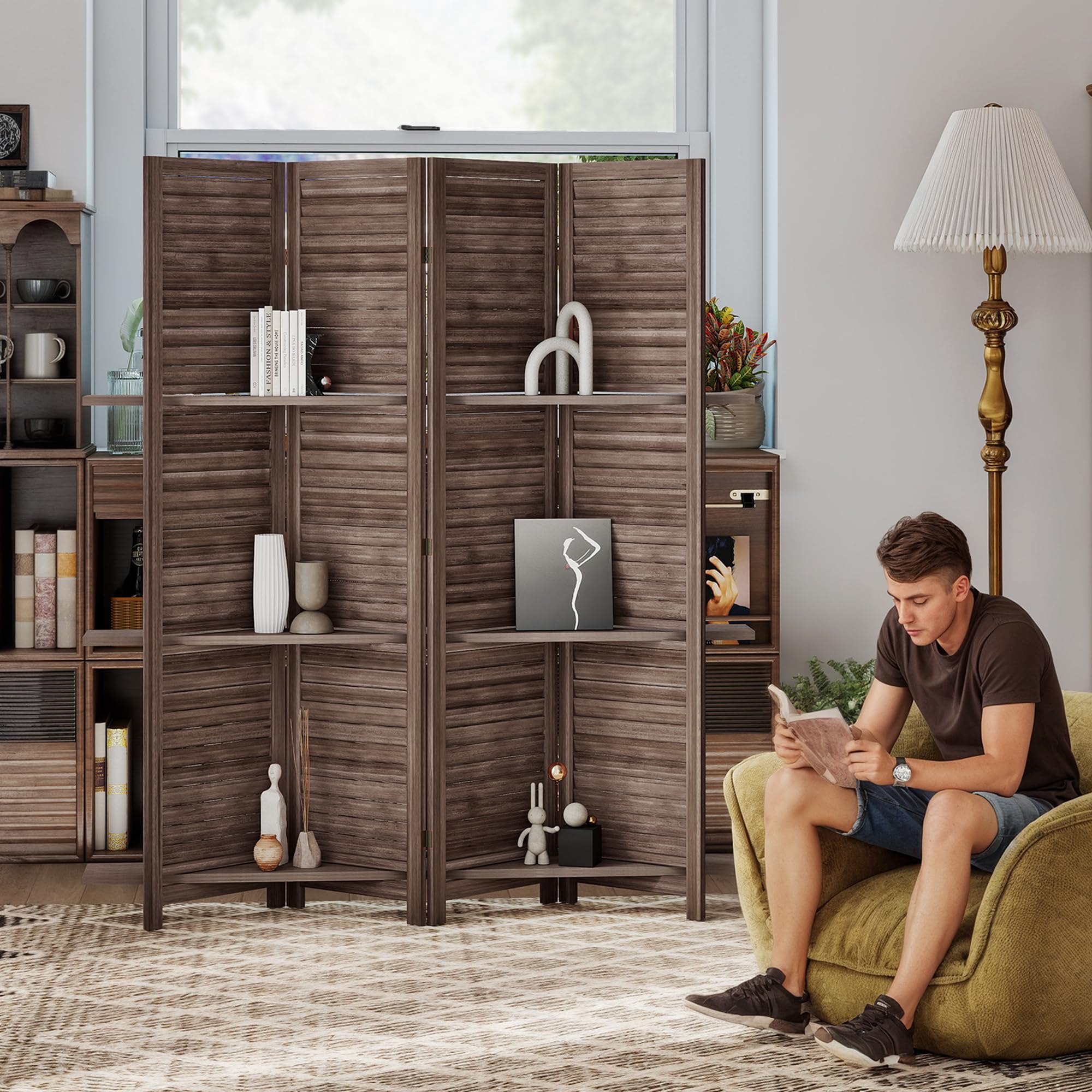 HOMCOM Paravent Intérieur en Bois 4 Panneaux 160 x 170 cm Noyer