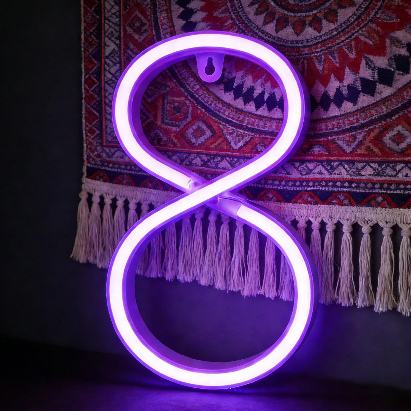 shulovehua Purple Neon Letter Sign - Battery/USB Powered LED Alphabet Neon Art Lights for Wedding, Birthday, Christmas, Home Bar Cafe Ambiance Study Room Decor TikTok Videos Holiday Events (Number 8)