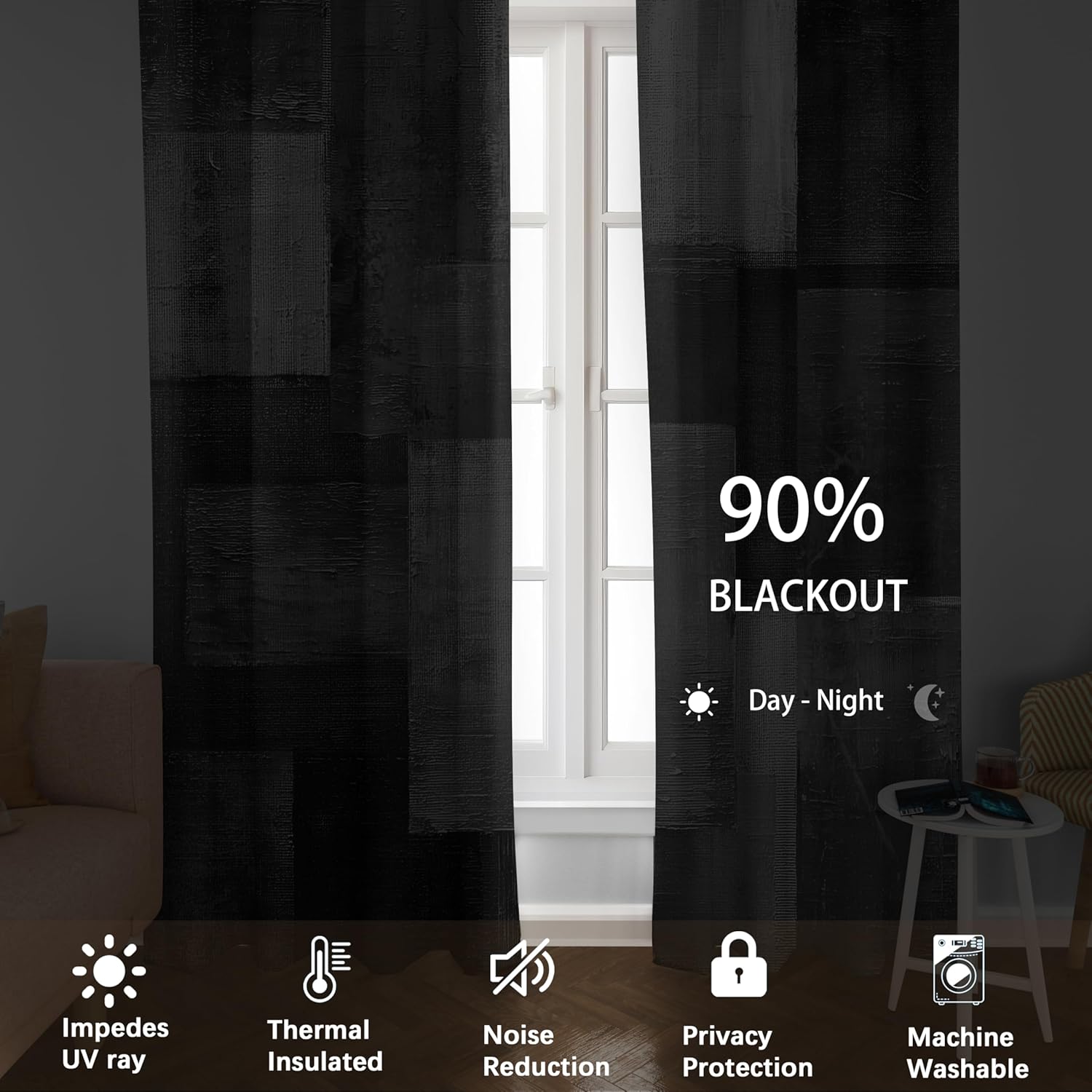 Moonslim Black White Gray Abstract Blackout Curtains, Rustic Vintage Farmhouse Drapes, Thermal Insulated Darkening Window Curtain for Bedroom Living Room Decor 2 Panels 52x84 Inch