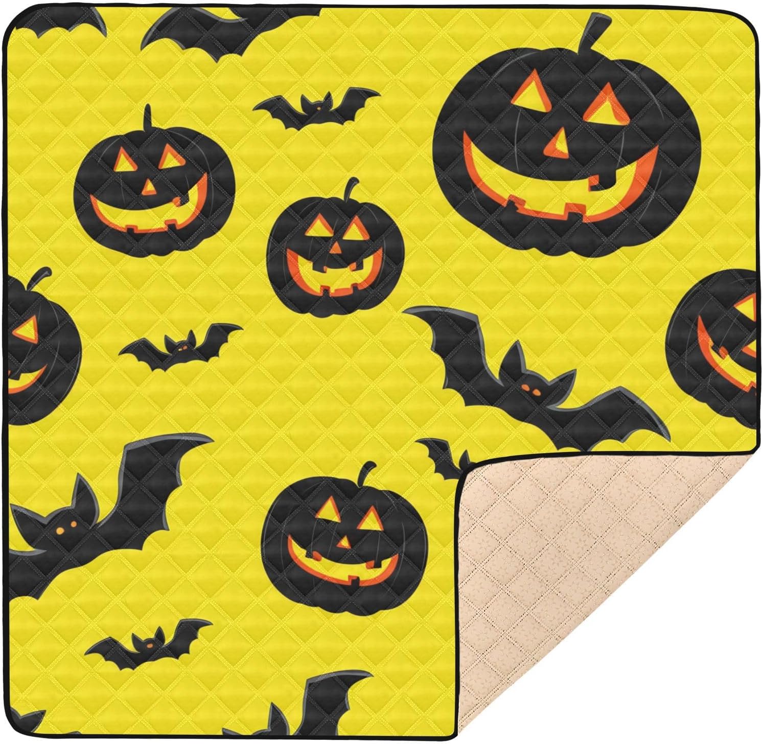Halloween Pumpkins & Bats Baby Play Mat, 50“ X 50” Washable Folding Crawling Mat, Baby Floor Mat, Soft, Non-Slip