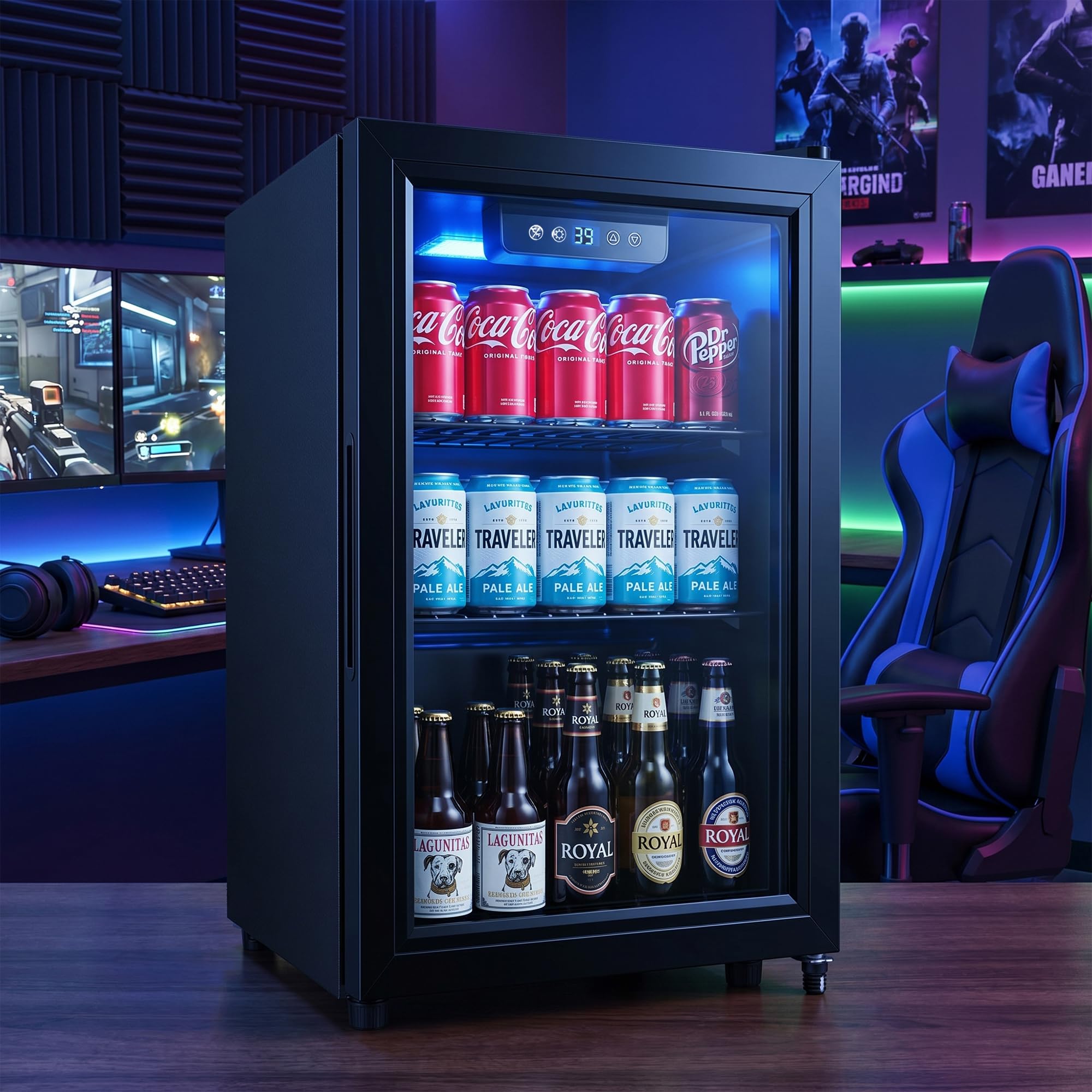 Clickoods 1.8 Cu Ft Beverage Refrigerator, 70 Can Mini Fridge With Glass Door, Digital Temperature Control, Adjustable Shelves, Quiet Cooler For Beer Soda Wine, Office Dorm on Fridge.com - View 3