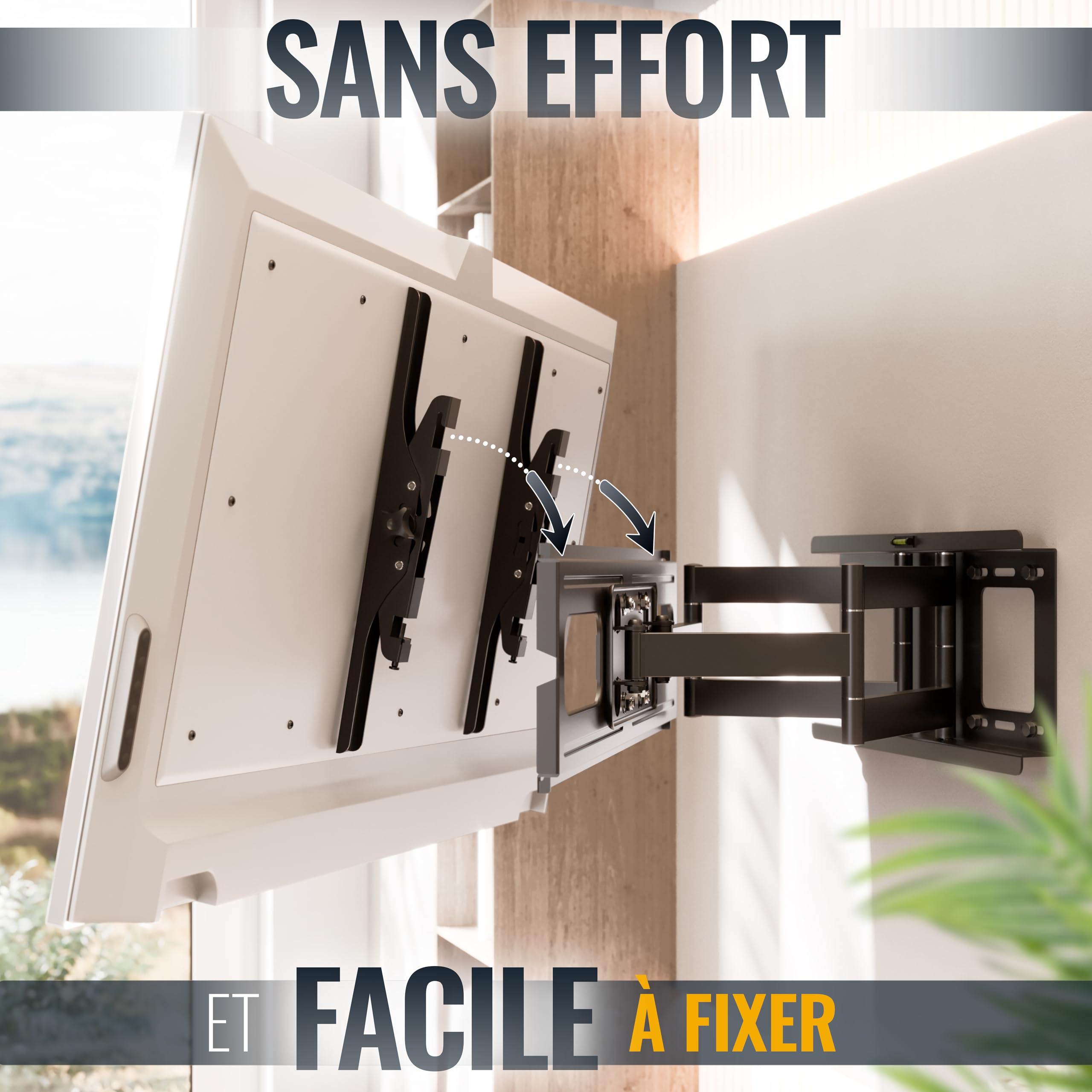 RICOO R06 Support Mural TV 40 42 43 48 50 55 60 65 70 75 83 85 Pouces Orientable et Inclinable Fixation VESA 200x200 400x400 à VESA 600x400 Mural télévision Bras articulé pour télé