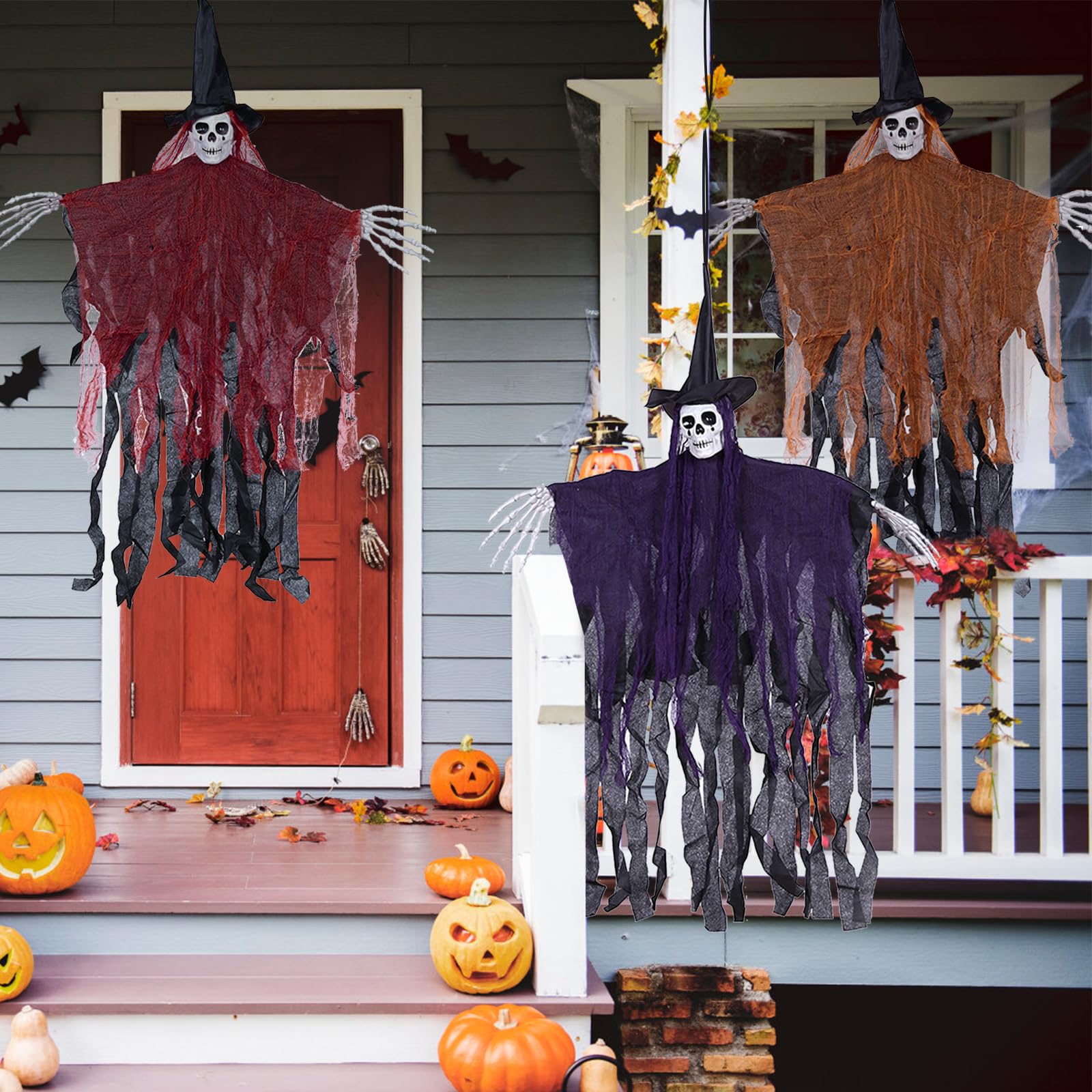 Lot De 3 Déco Halloween Extérieure – Fantômes Squelettes Suspendus – Effrayants – Violet