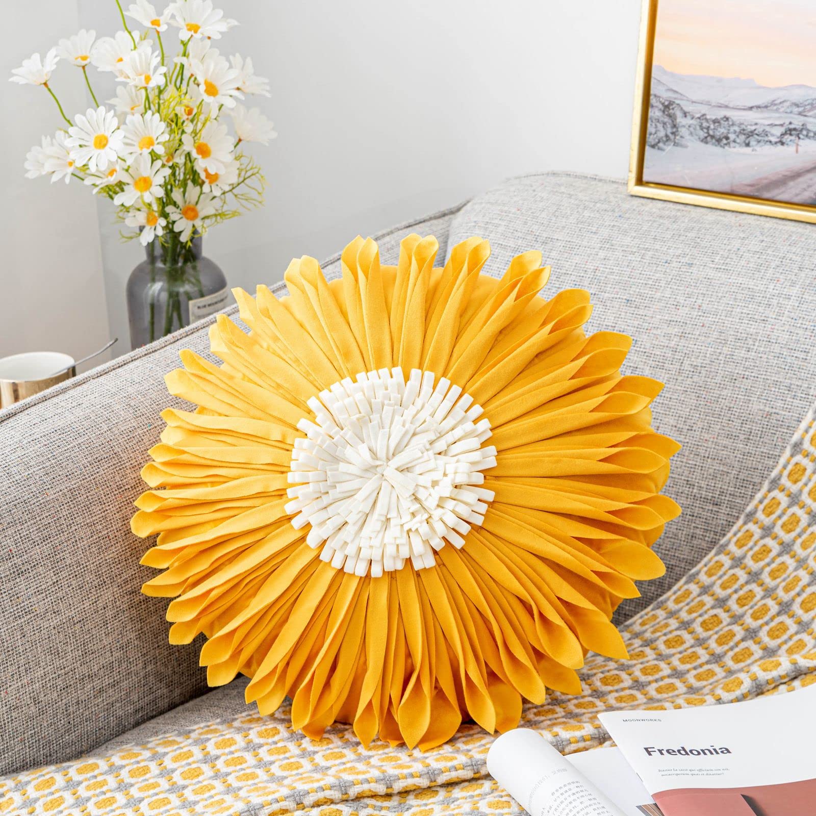 Cuscino Decorativo 3D Con Fiori In Velluto | 45x45 Cm | Federa Per Divano E Letto | Arancione - 3