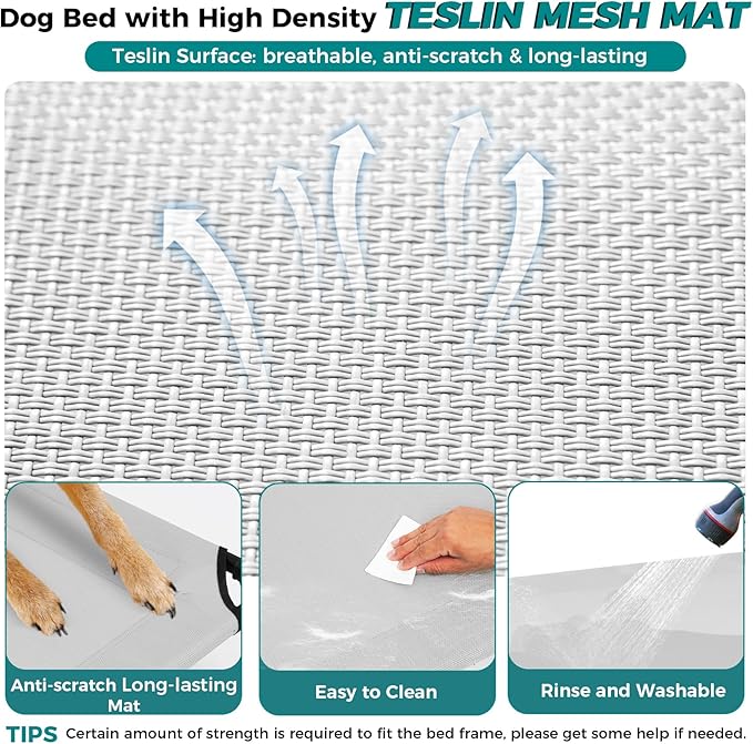 Cama Elevada para Perro con Toldo 3 Lados Bloqueo UV 90% Talla Grande Gris miniatura 4