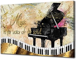 Biuteawal Piano Wall Art Canvas Gold Musical Notes Painting Picture Music Poster Art Prints for Home Bedroom Living Room Decorations 24x36inch