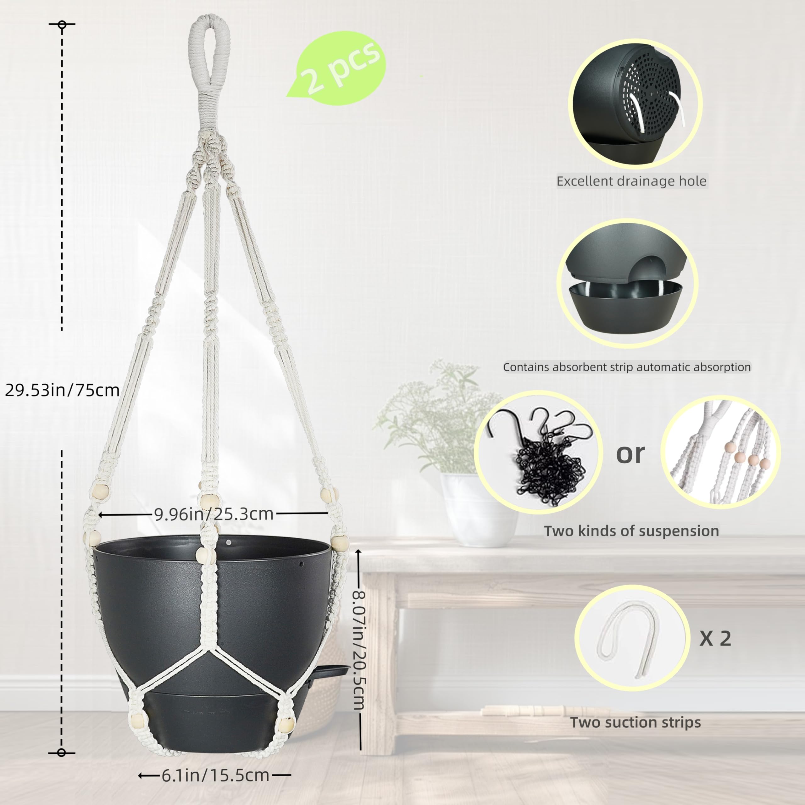 Snapklik.com : 10 Inch Hanging Planters For Indoor Plants, 2 Pack Self ...