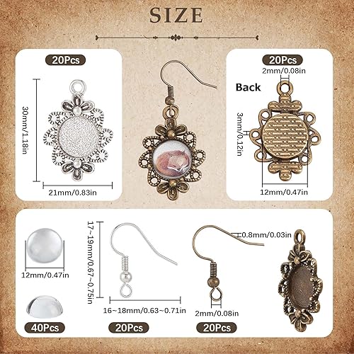 Miniatura 2 de SUNNYCLUE 1 caja de 120 piezas de bricolaje 20 pares de aretes de cabujón en blanco vintage de bronce antiguo de plata kit de fabricación de aretes