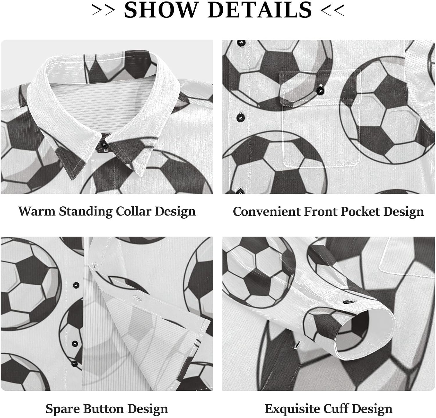 Modern Sport Soccer Football Woolen Cord Fabric Mens Rugby Shirts Long Sleeve for Women Apparel with Pockets