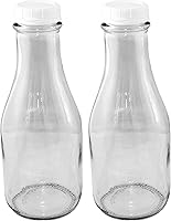 Vista 16 de The Dairy Shoppe Botella de vidrio para leche de vidrio pesado con tapa de 48mm, estilo cremería (64 oz/1 pk, media galón)