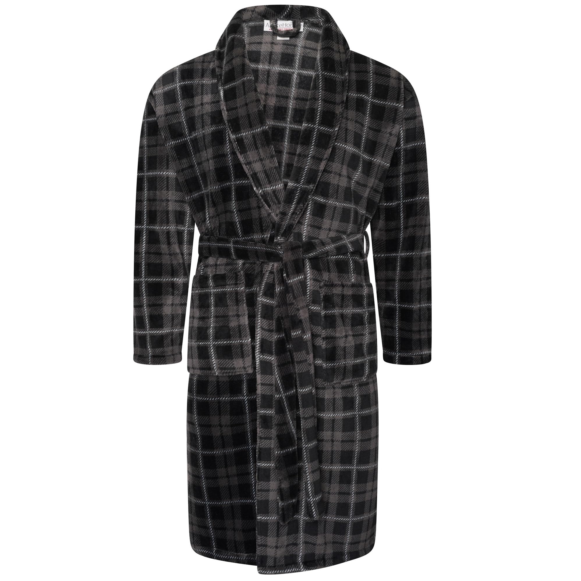 Mens Soft Warm Flannel Fleece Bathrobe Dressing Gown Shawl Collar