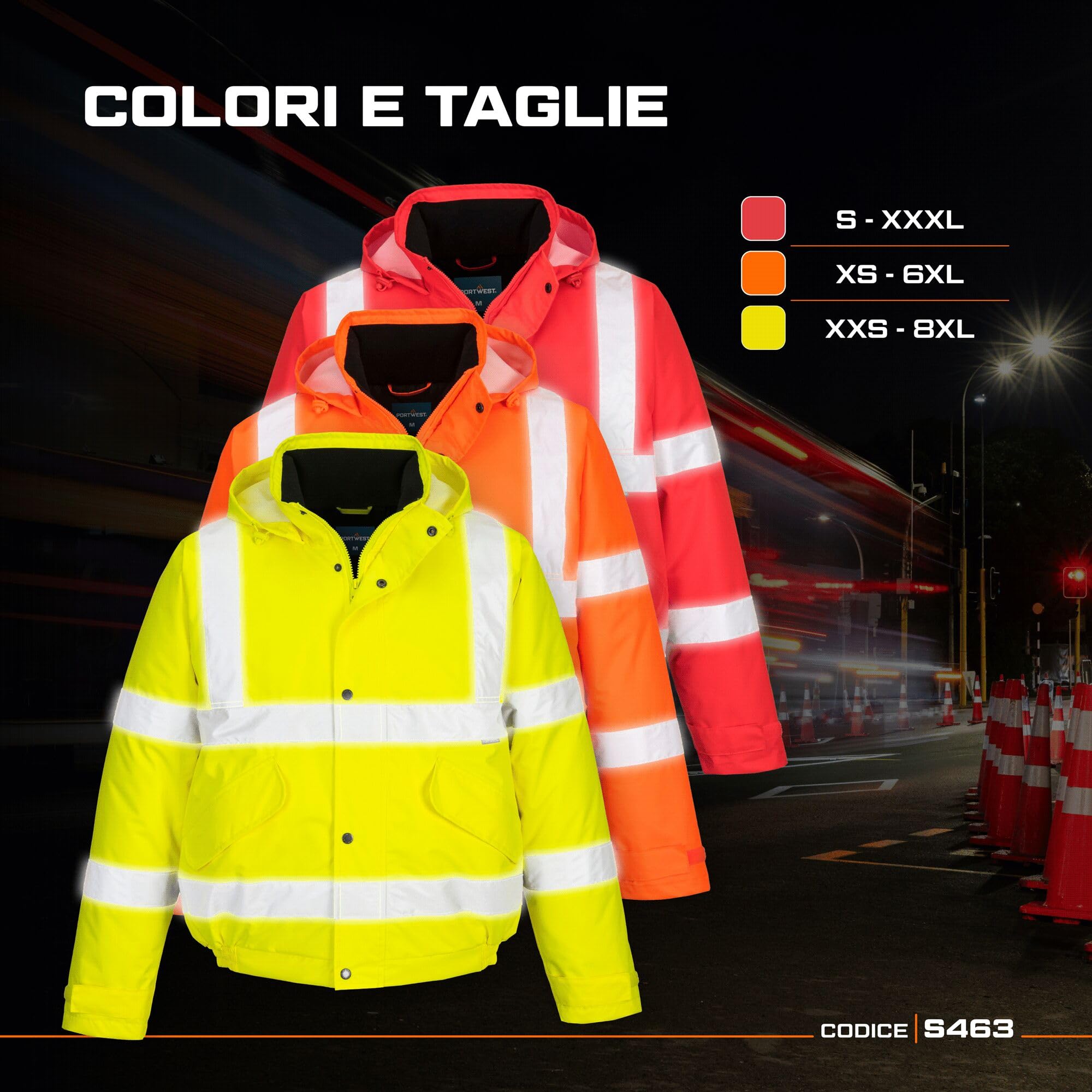 Portwest S463 Bomber Alta Visibilità Imbottito | Arancione, L, EN ISO 20471 Classe 3, EN 343 Classe 3:1 X, EN 342 Protezione dal Freddo, Oxford 300D, Texpel Splash Eco