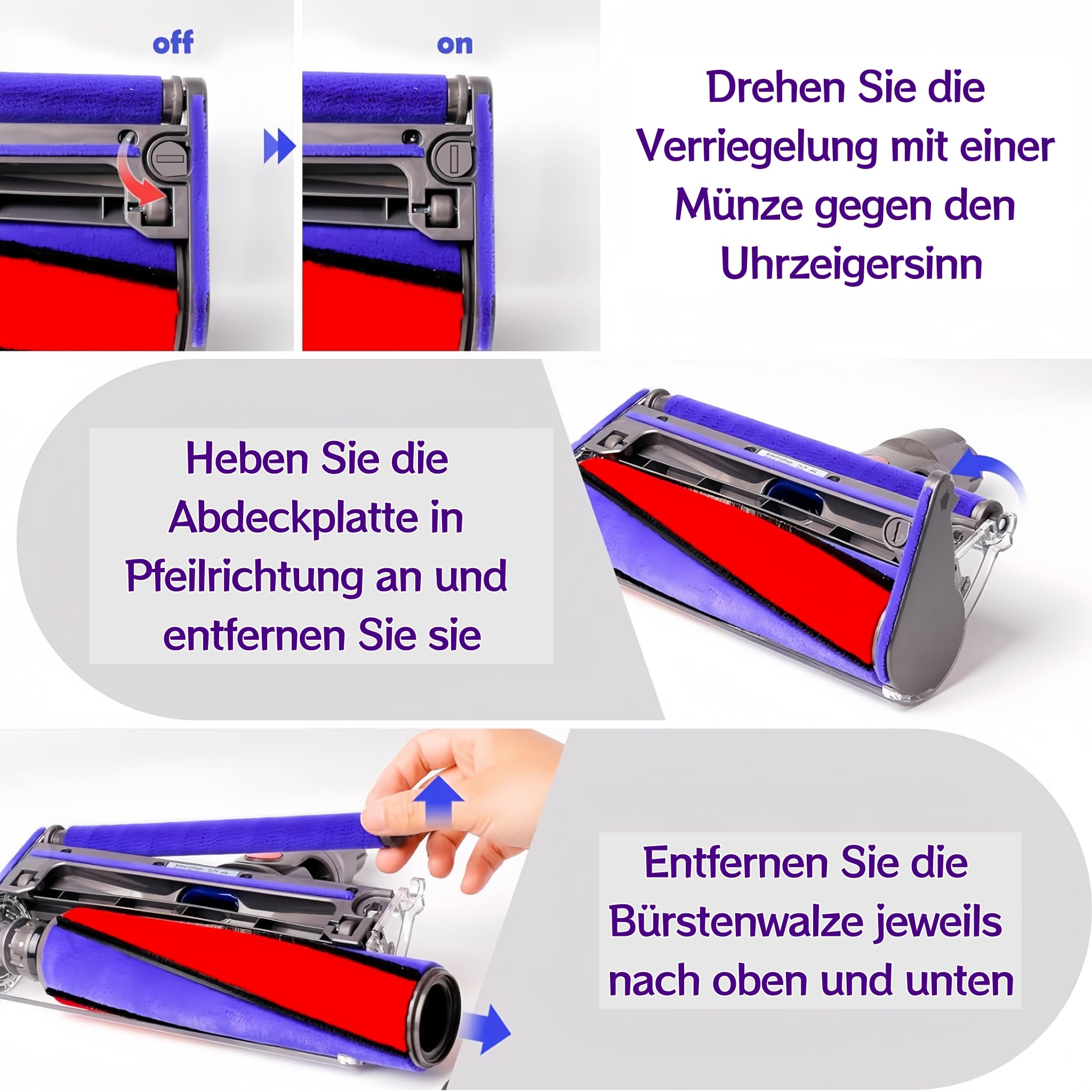 Softwalze Bodendüse für Dyson V7 V8 V10 V11 V15 SV10 SV11 SV12 SV14 SV15, Elektrischer Soft Roller Bürste Aufsatz Motorbürste Zubehör Ersatzteile für Hartböden Parkett Laminat Fliesen