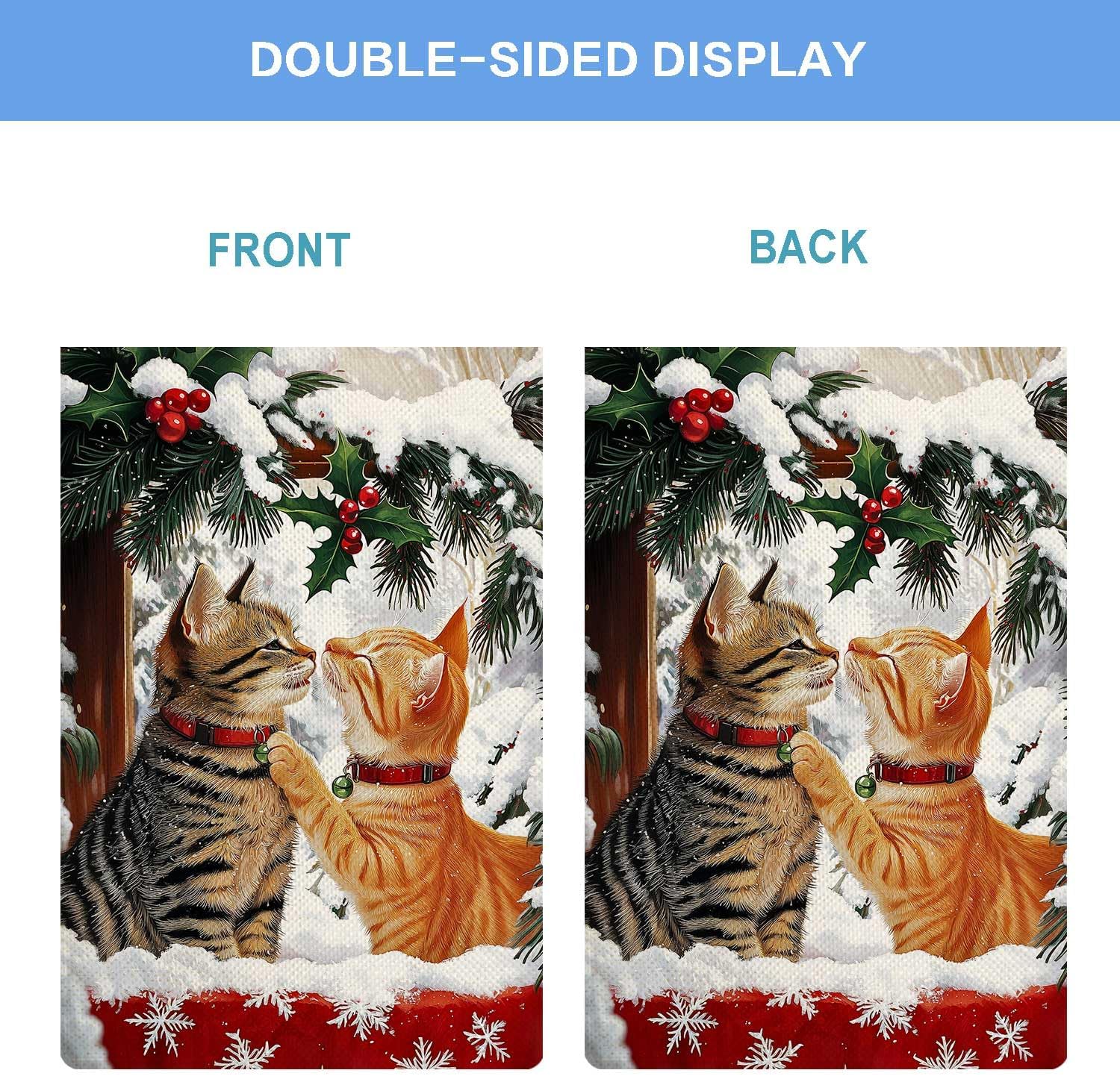 Hello Winter Cute Cat Garden Flag Winter Wishes Snow Garden Flag Holly Berry Vertical Double Sided Rustic Farmland Burlap Yard Lawn Outdoor Decor 12.5x18" - Image 4