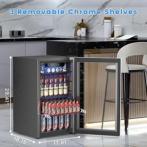 Miniatura 8 de Refrigerador de bebidas para 95 latas, mini refrigerador de 26 botellas, refrigerador de bebidas de 2.7 pies cúbicos, control de temperatura digital