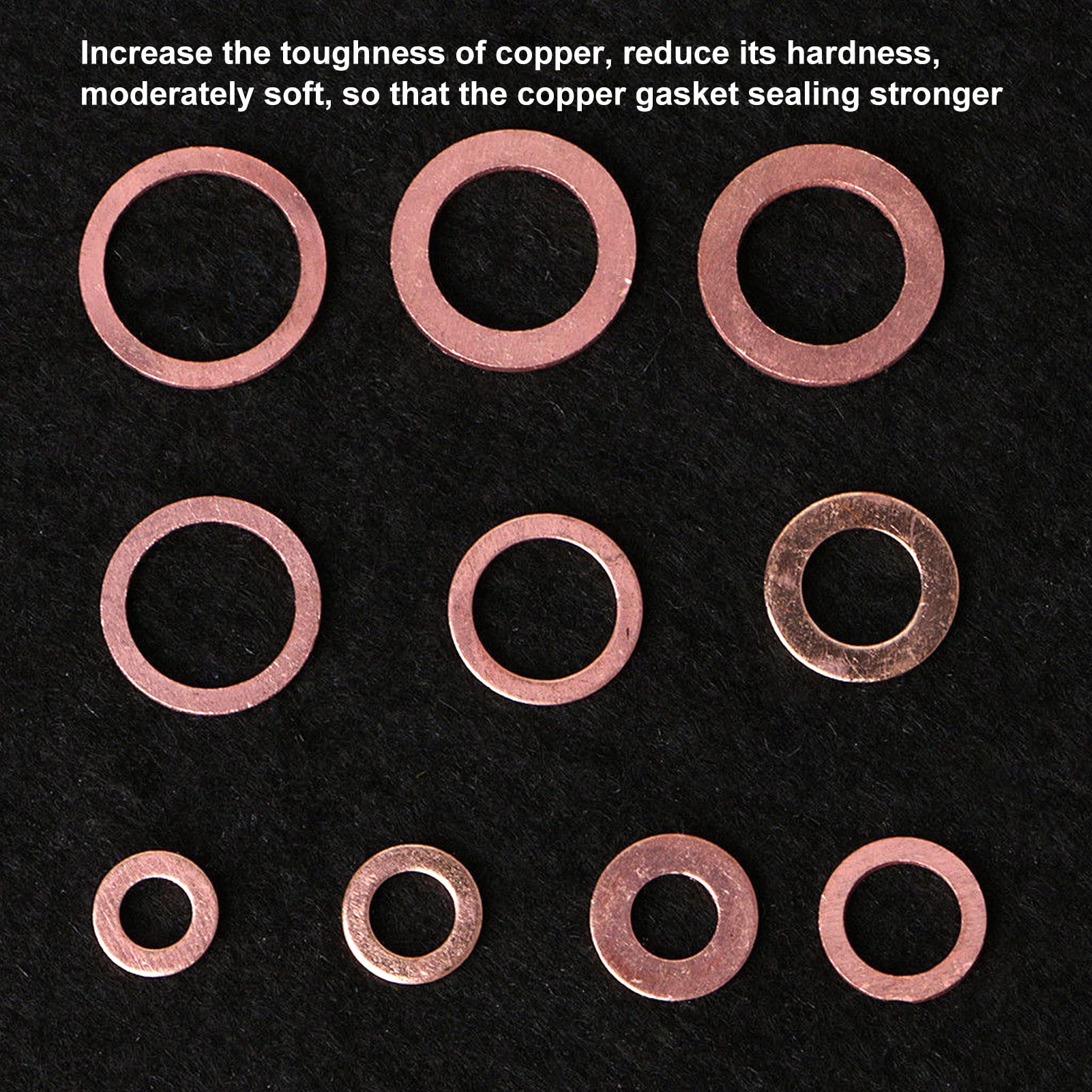 200Pcs Oil Drain Plug Gasket,Red Copper Heating Processing 9 Types Oil Sealing Drain Plug Washer M5 14 for Oil Sump Screw Plug Water Heating Oil Hydraulic Connection