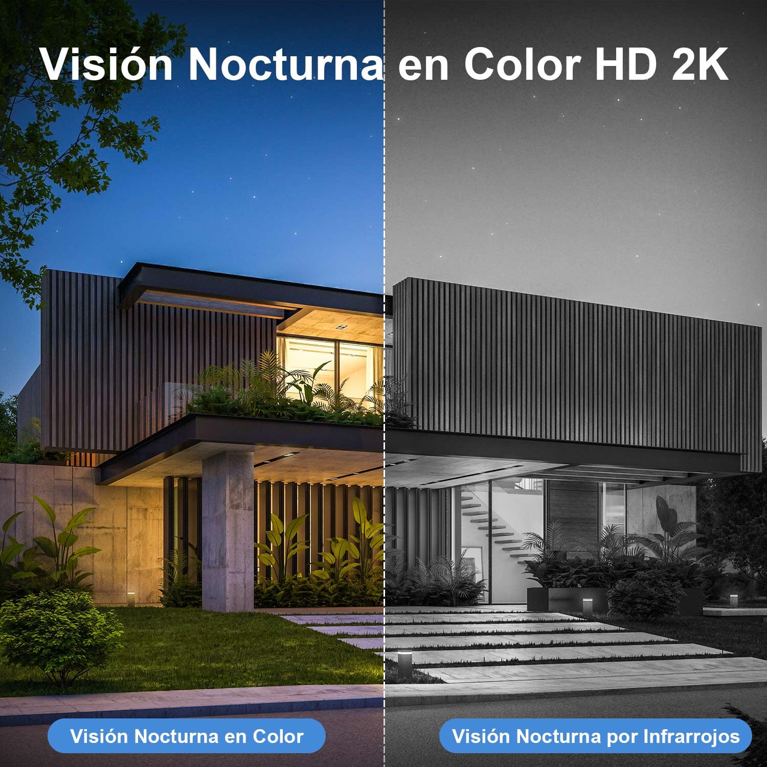 HOSAFE.COM Camaras de Vigilancia Sin Cables, Camara Vigilancia WiFi Exterior, Camara 360 Grados PTZ, Sensor PIR, 2K HD Color Visión Nocturna, SD/Nube, IP66 Impermeable, 2PCS