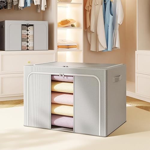 Miniatura 7 de Contenedores de almacenamiento de ropa con marco de metal, caja de almacenamiento plegable, organizadores de ropa, contenedores de almacenamiento